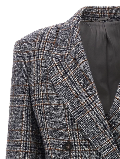 Brunello Cucinelli Double-breasted Checked Bouclé-tweed Blazer In Gray