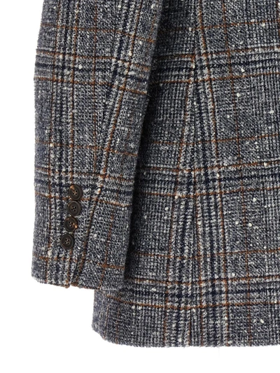 Brunello Cucinelli Double-breasted Checked Bouclé-tweed Blazer In Gray