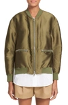 3.1 Phillip Lim Satin And Striped Poplin Bomber Jacket In Everglade