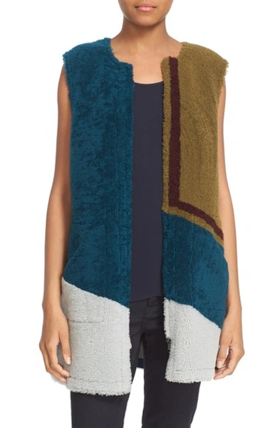 Shop Tory Burch 'hailee' Reversible Genuine Shearling Vest In Oceano