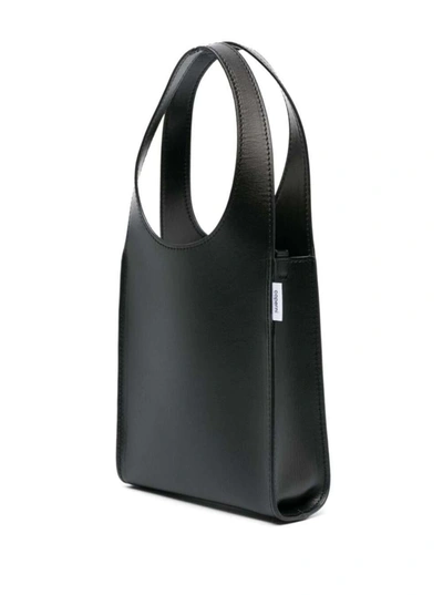 Shop Coperni 'micro Swipe Tote' Black Shoulder Bag With Embossed Logo In Smooth Leather Woman