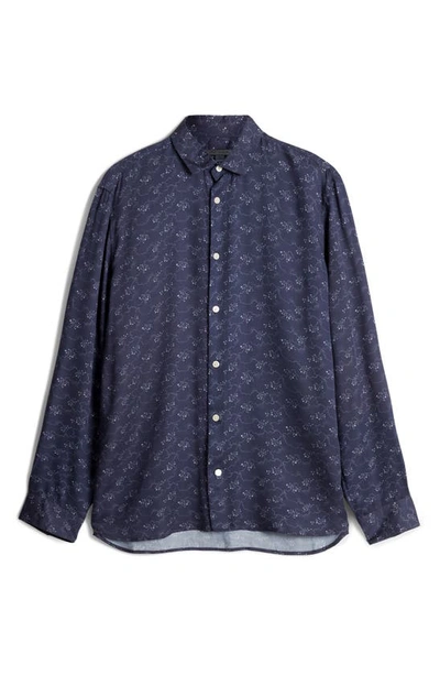 Shop John Varvatos Ross Satin Button-up Shirt In Twilight Blue