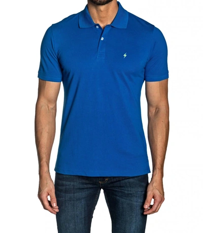 Shop Jared Lang Polo With Lightning Bolt Embroidery Top In Blue