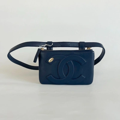Pre-owned Chanel Navy Leather Cc Mania Waist Bag