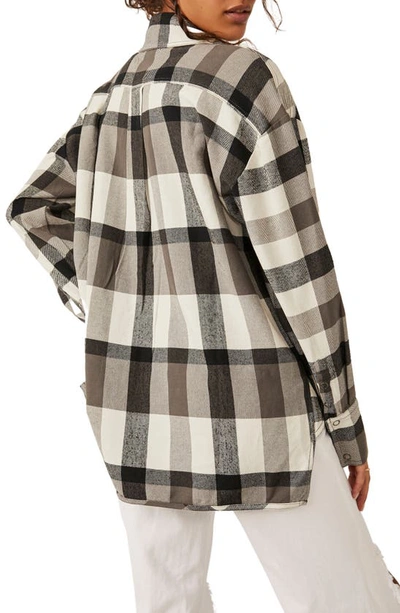 Shop Free People Izzy Buffalo Check Flannel Shirt In Black And Cream Comb