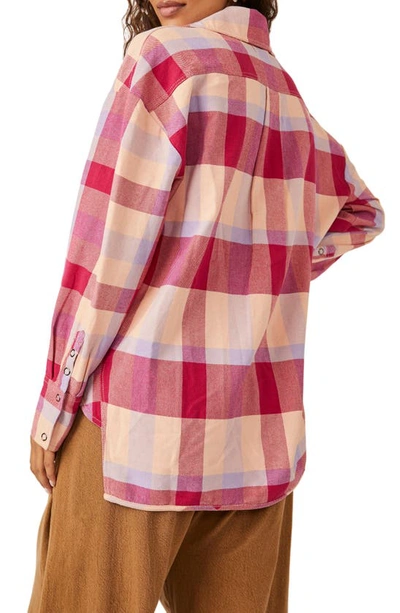Shop Free People Izzy Buffalo Check Flannel Shirt In Red And Tan