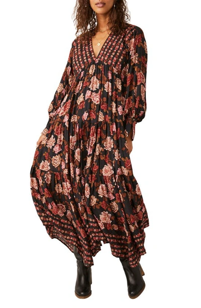 Shop Free People Rows Of Roses Long Sleeve Maxi Dress In Black Combo