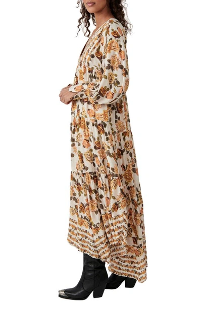 Shop Free People Rows Of Roses Long Sleeve Maxi Dress In Ivory Combo