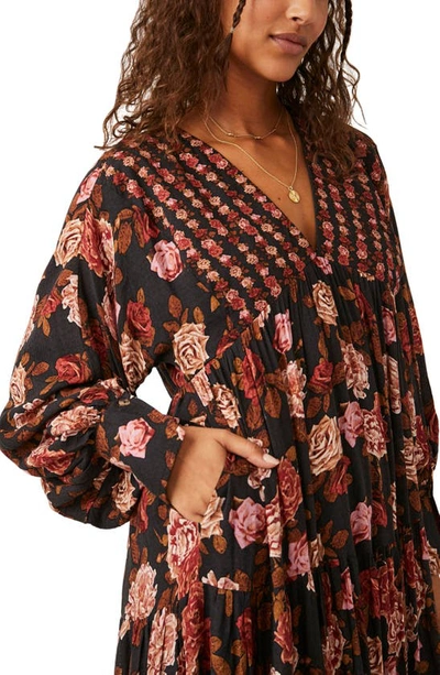 Shop Free People Rows Of Roses Long Sleeve Maxi Dress In Black Combo