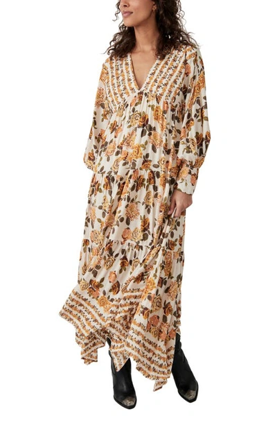 Shop Free People Rows Of Roses Long Sleeve Maxi Dress In Ivory Combo