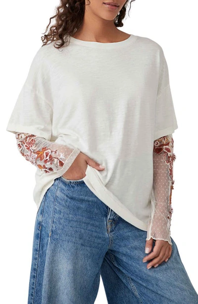 Shop Free People Gardener Embroidered Long Sleeve Top In Tofu