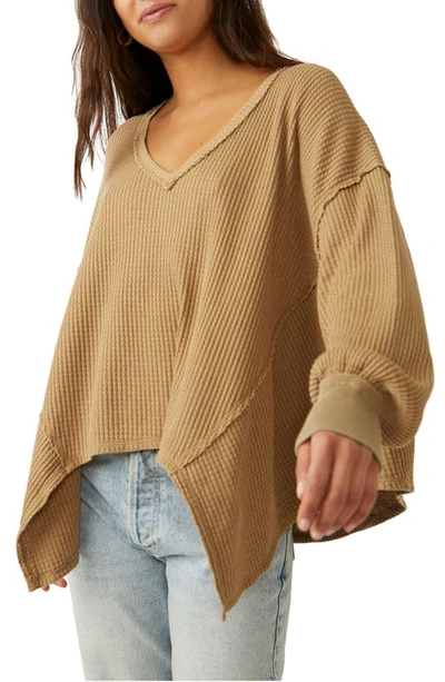 Shop Free People Coraline Balloon Sleeve Thermal Top In Olive Tapenade