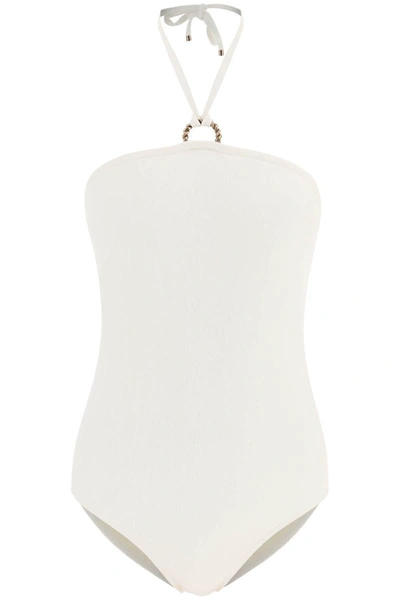 Shop Agnona Chain Logo One-piece Swimsuit In White