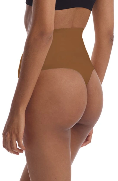 Shop Commando Zone Smoothing High Waist Thong In Caramel