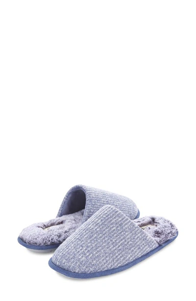 Floopi Aurora Knit Scuff Slipper With Faux Fur Lining In Blue