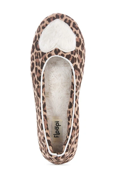 Floopi Zoe Heart Ballerina Slipper With Faux Fur Lining In Leopard