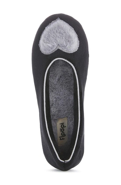 Floopi Zoe Heart Ballerina Slipper With Faux Fur Lining In Black