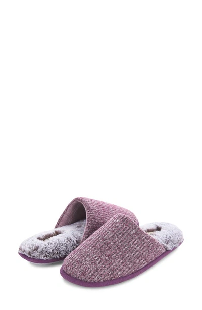 Floopi Aurora Knit Scuff Slipper With Faux Fur Lining In Purple