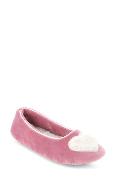 Floopi Zoe Heart Ballerina Slipper With Faux Fur Lining In Mauve