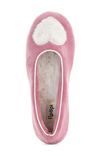 Floopi Zoe Heart Ballerina Slipper With Faux Fur Lining In Mauve