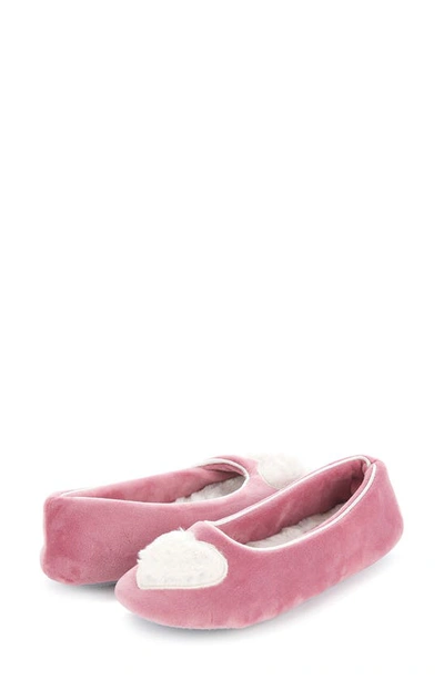 Floopi Zoe Heart Ballerina Slipper With Faux Fur Lining In Mauve