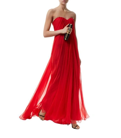 Shop Alexander Mcqueen Draped Silk Bustier Gown