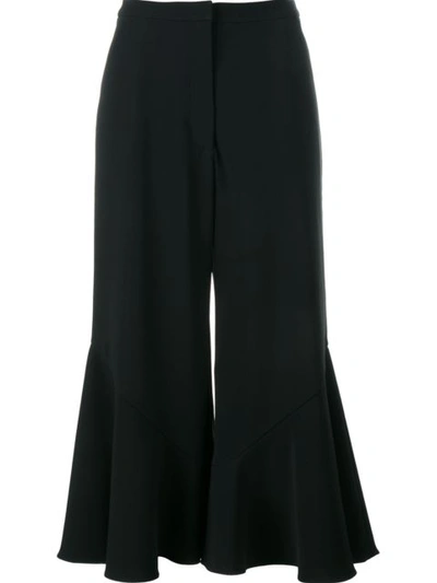 Peter Pilotto Cropped Ruffled Cady Wide-leg Trousers In Black