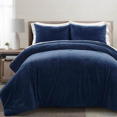 Shop Lush Decor Modern Solid Ultra Soft Faux Fur Comforter Navy 7pc Set King