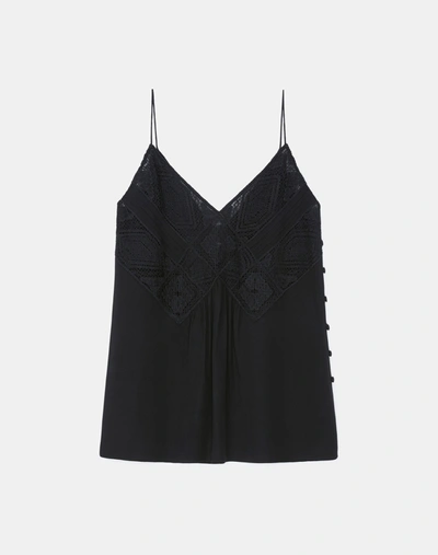 Shop Lafayette 148 Organic Silk Georgette Boheme Lace V-neck Camisole In Black