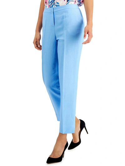 Shop Kasper Womens Wear-to-work Linen Straight Leg Pants In Blue