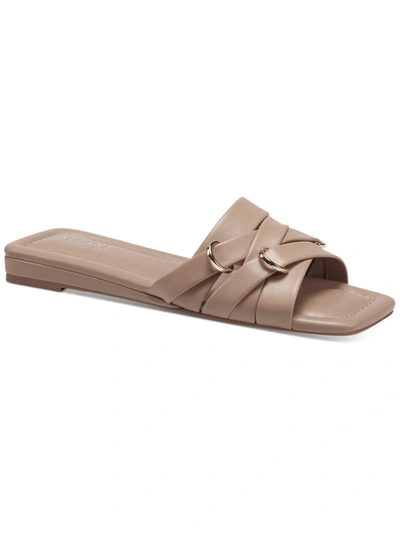 Shop Alfani Ivyy Womens Faux Leather Square Toe Slide Sandals In Beige