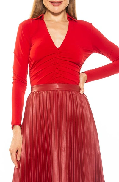 Shop Alexia Admor Alina Long Sleeve Ruched Top In Red