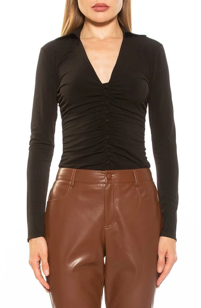 Shop Alexia Admor Alina Long Sleeve Ruched Top In Black
