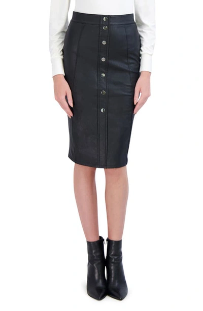 Shop Ookie & Lala Faux Leather Button Skirt In Black