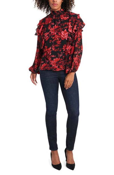 Shop Vince Camuto Victorian Blooms Tiered Ruffle Sleeve Blouse In Rich Black