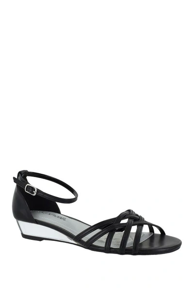 Shop Easy Street Tarrah Ankle Strap Wedge Sandal In Black/patent Piping