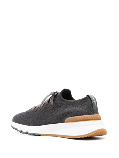 Shop Brunello Cucinelli Wool Knitted Sneakers In Grey