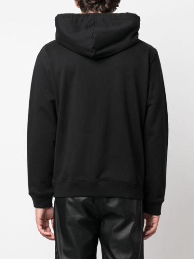 Shop Courrèges Logo-embroidered Drawstring Cotton Hoodie In Black