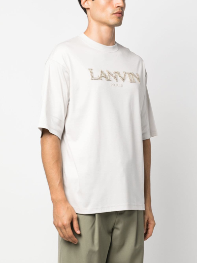 Shop Lanvin Logo-embroidered Cotton T-shirt In Grey