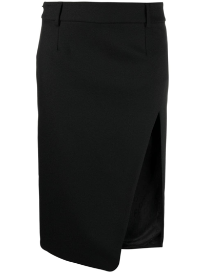 Shop Off-white Side-slit Crepe Midi Skirt In Black