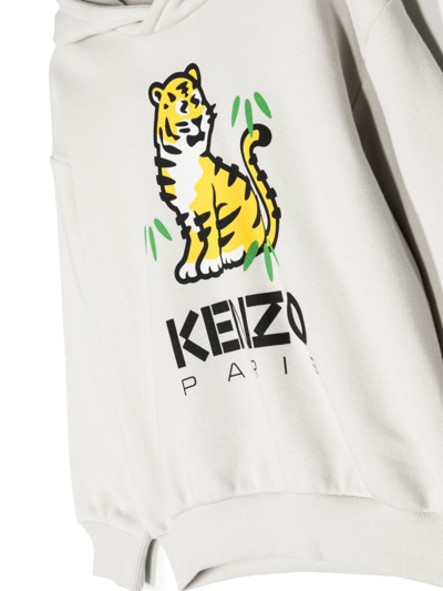 Shop Kenzo Tiger-print Cotton Hoodie In Grey
