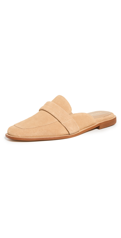 Shop Kaanas Cogno Suede Square Toe Mules Almond