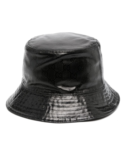 Shop Gucci Black Logo-embossed Cotton Bucket Hat