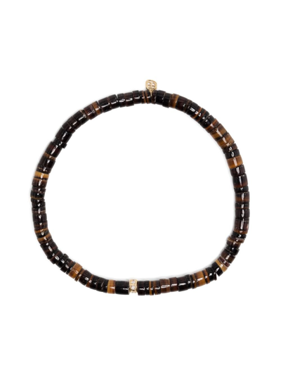 Shop Sydney Evan 14k Yellow Gold Rondelle Tiger's Eye And Diamond Bracelet In Brown