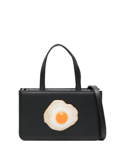 Shop Puppets And Puppets Black Egg Small Leather Top-handle Bag
