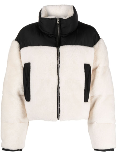 Shop Shoreditch Ski Club White Maya Shearling Short Puffer Jacket