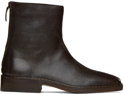 Shop Lemaire Brown Piped Zipped Boots In Br440 Mushroom