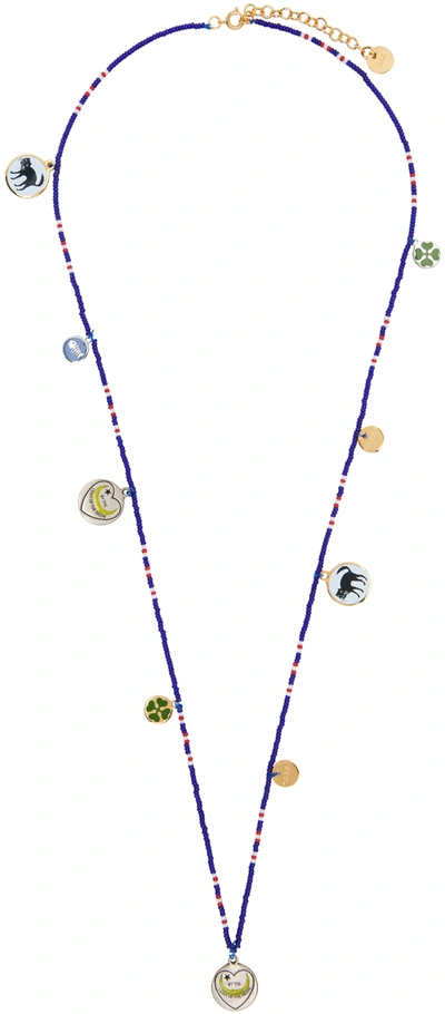 Shop Marni Blue Beaded Necklace In 00x99 Multicolor