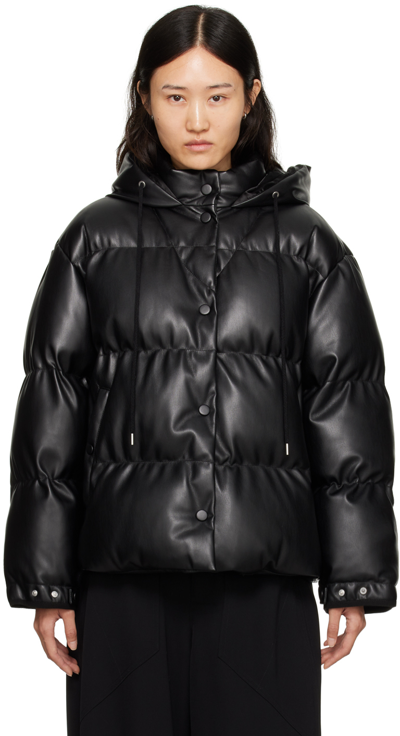 Shop Stella Mccartney Black Press-stud Faux-leather Puffer Jacket In 1000 Black