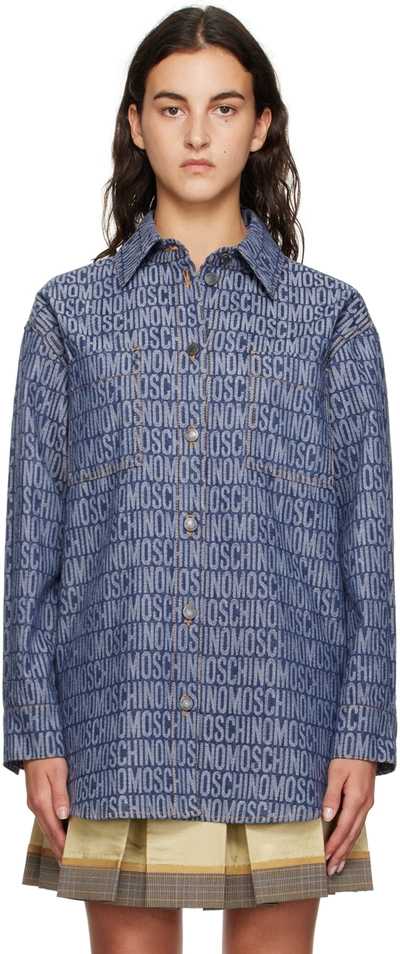 Moschino Blue All Over Denim Shirt In Blue